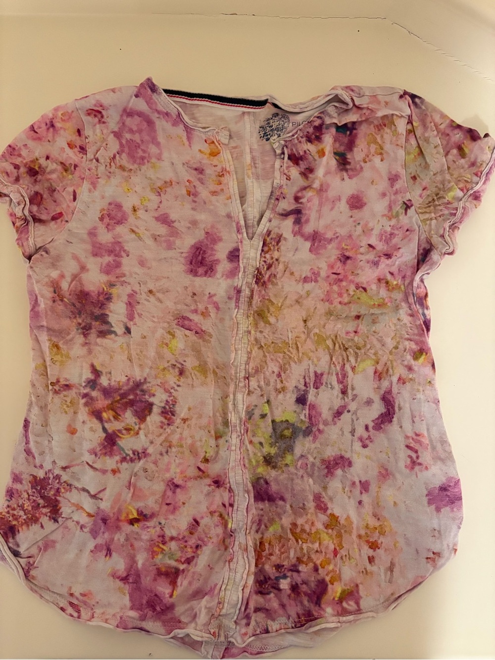 Pilcro Lavender Tie-Dye Short Sleeve Blouse